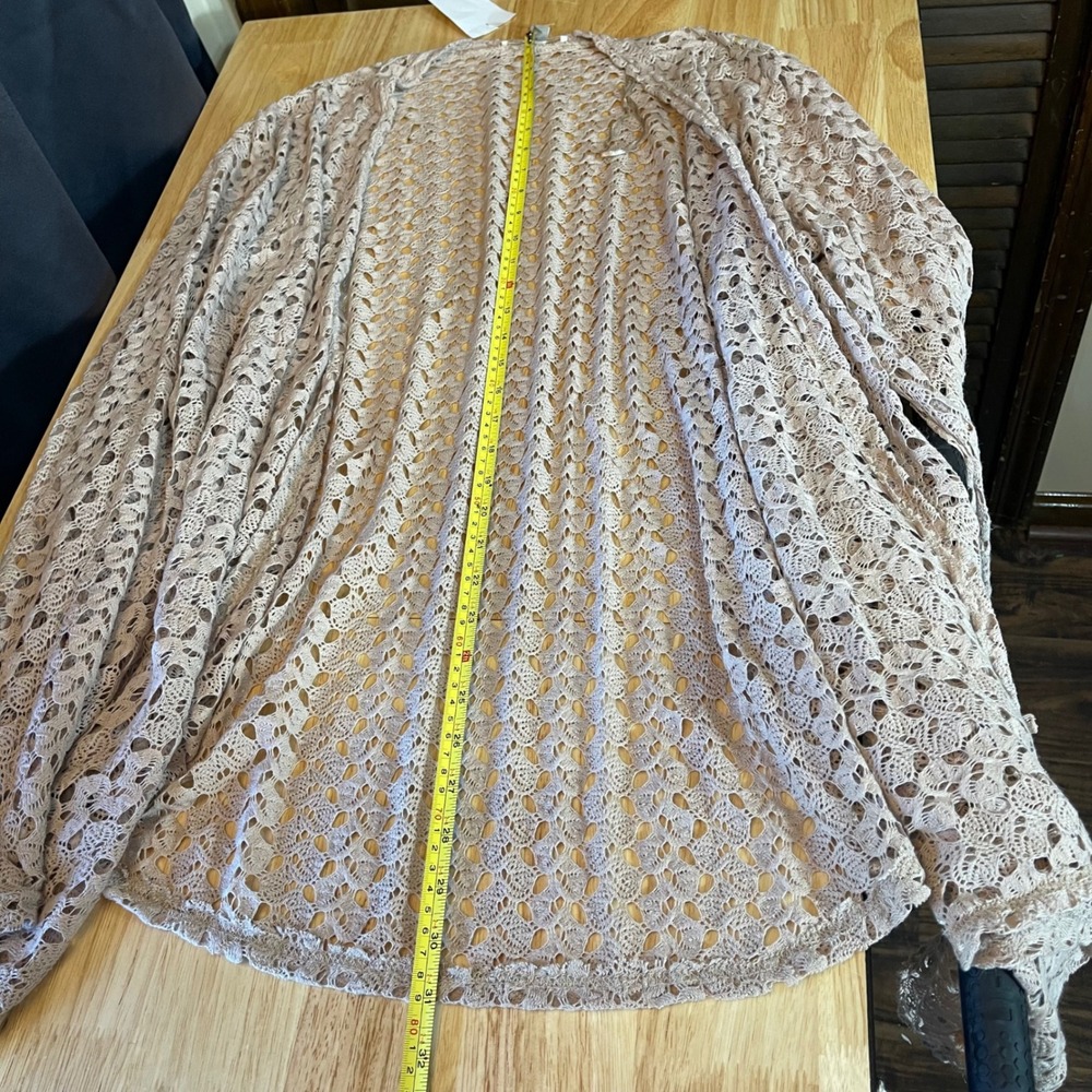 Maria Gabrielle Womens 3X Taupe Crochet Open Front Draped Cardigan - Picture 6 of 6